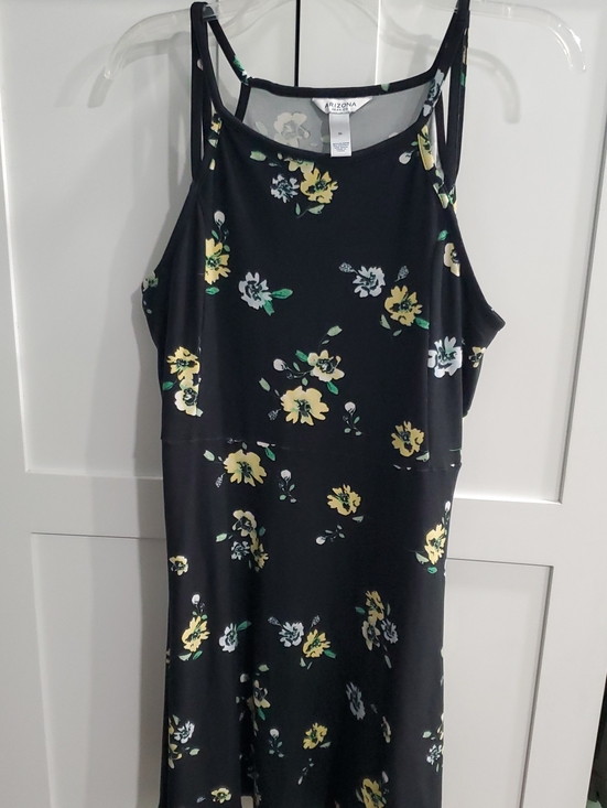 Arizona Jean Company Dresses & Skirts - Arizona Jean Company Black Floral Midi Slip Dress with Yellow and Green Accents